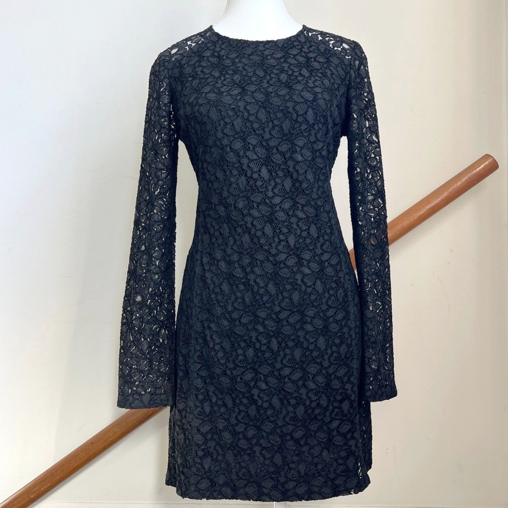TALULA Black Lace Cocktail Dress Size 6 Short Mini Long Sleeve Romantic Upscale